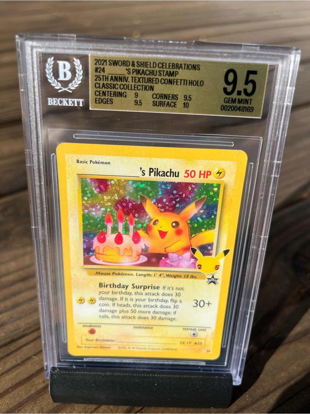 Pokemon Pikachu 25th Anniversary Holo Card - Yellow & Rainbow Confetti